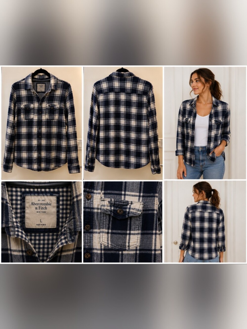Banana Republic Navy and White Plaid Button-Down Shirt